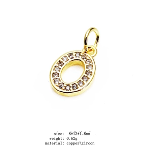 14K gold plated letter O pendant with cubic zirconia for DIY jewelry making