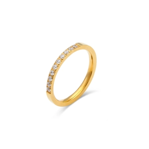 Elegant 18K gold plated stainless steel ring with half-circle cubic zirconia inlay