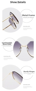 Detail of adjustable nose pads and gold metal hinges on purple gradient sunglasses