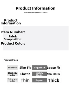Detailed size and fit chart for men's knit sweater showing fabric and elasticity specs