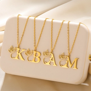 Fashion Stainless Steel Hollow Face Profile Initial Letter Pendant Necklace For Women Gold Minimalist Alphabet Jewelry Gift