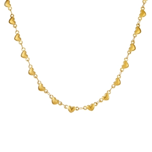 Elegant 18K gold plated necklace featuring a continuous pattern of embossed heart links