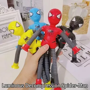 Light-up spider-man suction cup telescopic tube toys for stress relief in four colors