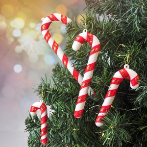 Christmas candy cane hanging ornaments with Merry Christmas ribbons for tree decor