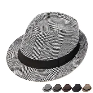 Plaid Fedora Hat Cotton Polyester Breathable Sun Protection British Retro Jazz Gentleman Style Casual Outdoors Accessory