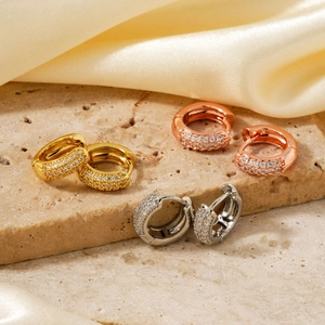 Chic round micro-set cubic zirconia hoop earrings in gold, rose gold and silver