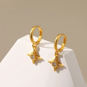Elegant 18K gold plated hoop earrings featuring sparkling star pendants and zircons