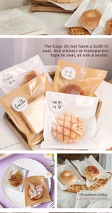 Detail of greaseproof paper bread bag with window and interior oil-resistant coating