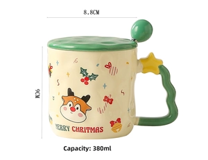 Detail view of a 380ml Christmas ceramic mug with reindeer design and star handle