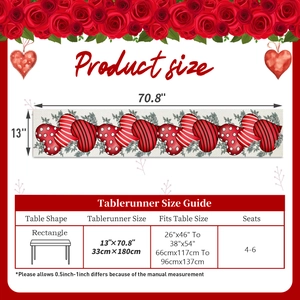 Linen Valentine heart table runner size guide 13x71 inches for 4 to 6 people rectangle table
