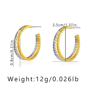 Detail showing dimensions and two-tone gold and silver honeycomb hoop earrings
