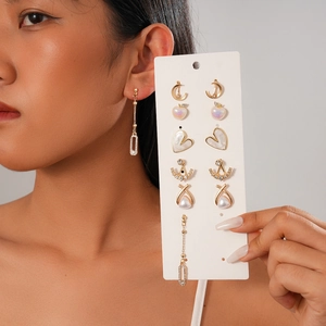 Geometric Rhinestone Stud Earrings With 925 Sterling Silver Earring Post Gold Plated Imitation Artificial Pearl Heart Star Moon For Women Elegance
