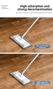 Microvezel platte mop detail toont stofverwijdering en natte reiniging op houten vloeren