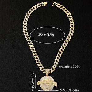 Hip hop gold spinning globe pendant with full diamonds and Cuban chain dimensions