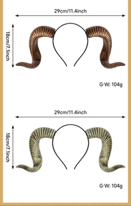Detailed size specifications for the Halloween cosplay sheep horn headband in two colors