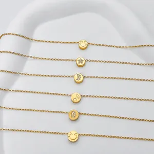 Pulsera de Acero Inoxidable con Cara Sonriente para Mujer Moda Coreana Minimalista Corazón Estrella Strass Pulsera con Dije de Colgante
