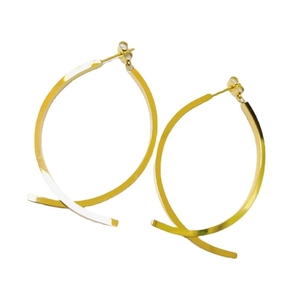 Minimalist 18K gold plated stainless steel hoop earrings with a crisscross curved design