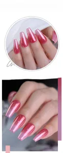 Pink ombre chrome nail art display with iridescent pearl finish on long coffin nails