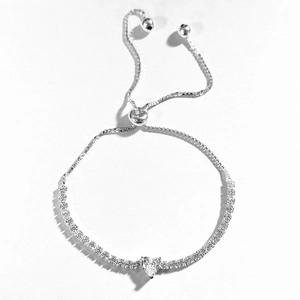 Luxurious S925 sterling silver tennis bracelet with sparkling zircon heart and adjustable clasp