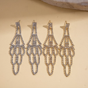 Elegant hollow fan tassel earrings with sparkling rhinestones in silver and gold set