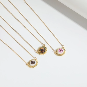 Minimalist Devil's Eye pendant necklaces in gold finish with colorful resin eyeball charms