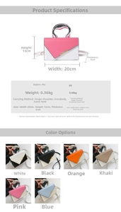 Detailed size chart and dimensions of the stylish color-block PU crossbody bag for women