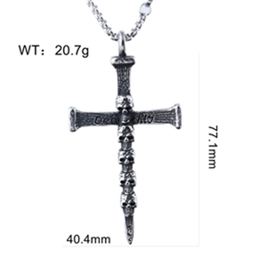 Detailed view of punk cross skull pendant with height 77.1mm and width 40.4mm dimensions
