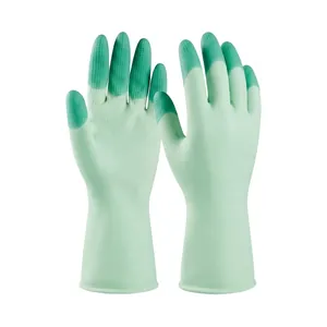 Durable multi-layer thickened latex cleaning gloves in green, pink, and blue colors