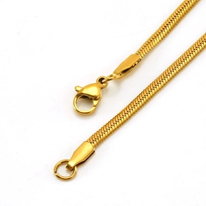 Close-up of a gold-plated stainless steel snake chain featuring a secure lobster clasp