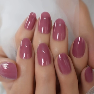 Faux Ongles À Presser Brillant Rose Gelée Court Ovale Ongles Artificiels Amovibles Pour Femmes