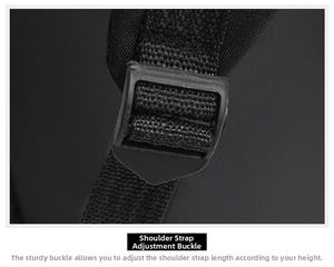 Close-up of adjustable strap buckle made of durable plastic for backpack straps