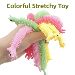 Elastic colorful TPR stress relief toy with caterpillar texture and animal head design