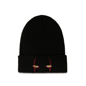 Horror Eyes Embroidered Knit Beanie Hat Acrylic Warm Winter Streetwear Skull Cap For Men Women