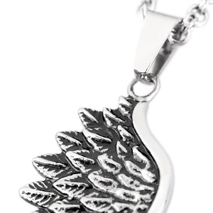 Minimalist titanium steel wing feather pendant necklace with detailed black texture for men