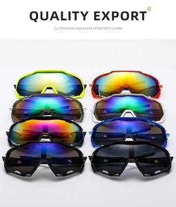 Detailed grid showing eight assorted color variants of professional cycling sunglasses