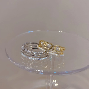 Elegant Stackable Rings Copper Cubic Zirconia Imitation Artificial Pearl Adjustable Open Finger Jewelry For Women Fashion Commuting