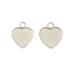 Polished silver heart-shaped stainless steel pendant trays for DIY jewelry making