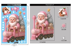 Pink Santa steam train window sticker details with gingerbread man and gift dimensions