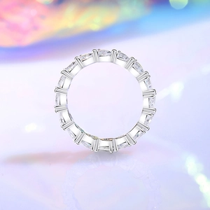 Sparkling S925 sterling silver eternity ring with round-cut pavé zircons for women