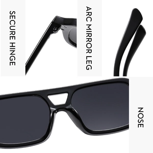 Detail view of double bridge pilot sunglasses with secure hinges and ergonomic nose pads