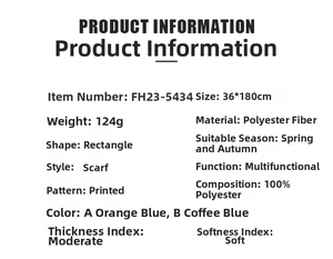 Detailed specs of the checkered scarf showing polyester material and 36x180cm size