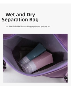 Detail of waterproof EVA inner compartment for wet-dry separation in a purple swim bag