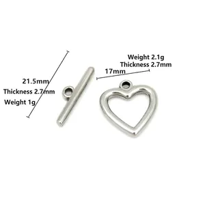 Fermoir à bascule cœur irrégulier en acier inoxydable pour collier et bracelet DIY