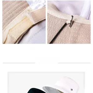 Vue détaillée de la sangle velcro réglable et du cordon coupe-vent du chapeau