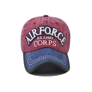 Close-up of AIR FORCE U.S. ARMY 3D embroidery on vintage washed cotton baseball cap