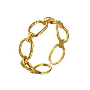 Detailed close-up of 18k gold plated stainless steel curb link ring with metallic luster