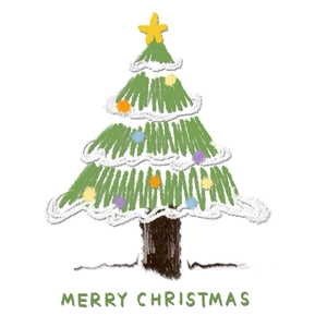 Hand-painted green Christmas tree window sticker with festive ornaments and star