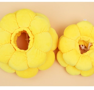 Detailed view of yellow sunflower pet cone in soft plush material for cats and dogs