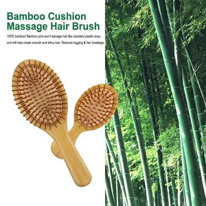 Bamboo massage hair comb set with air cushions and round wood teeth for scalp care