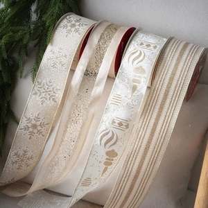 Christmas Ribbon Velvet Linen Wired Edge Gold Hot Stamping Merry Christmas Letters Snowflakes Patterns For Gift Wrapping DIY Tree Decoration Festive Party Home Decor